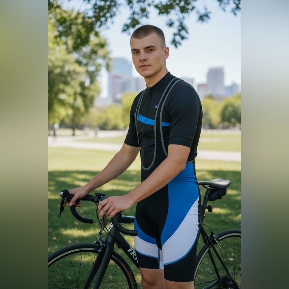 Men's Black and Blue Cycling Bib Shorts